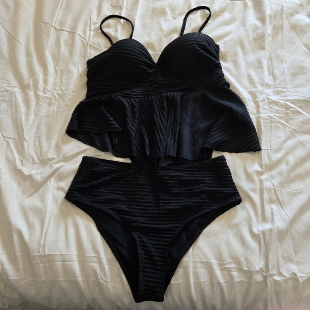 womens black two piece bathing suit